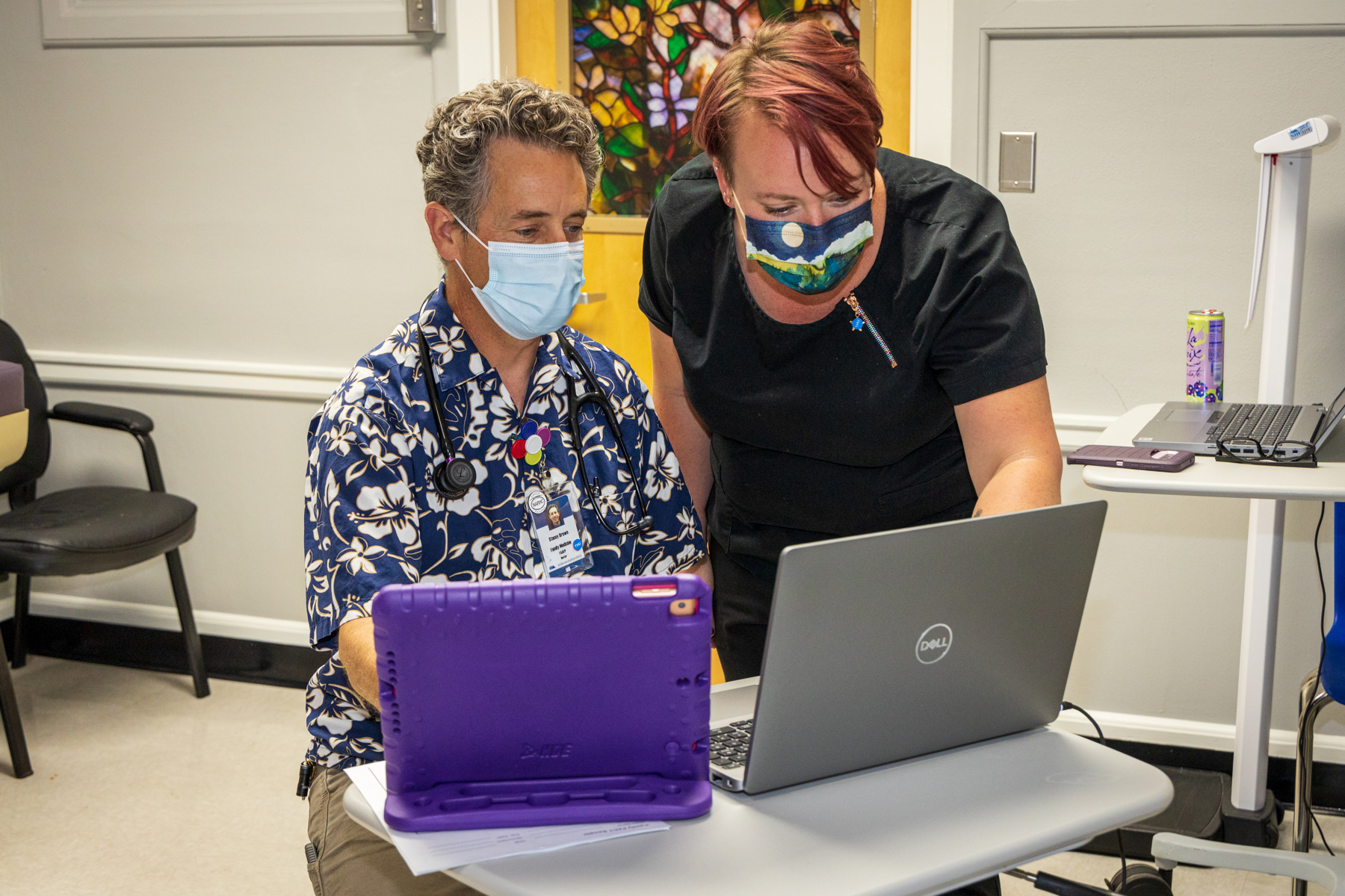 Dr. Stacey Brown and Medical Assistant Kaylyn Rickford access NIHD's Electronic Health Record from the Bronco Clinic. Photo by Scot Swan/NIHD